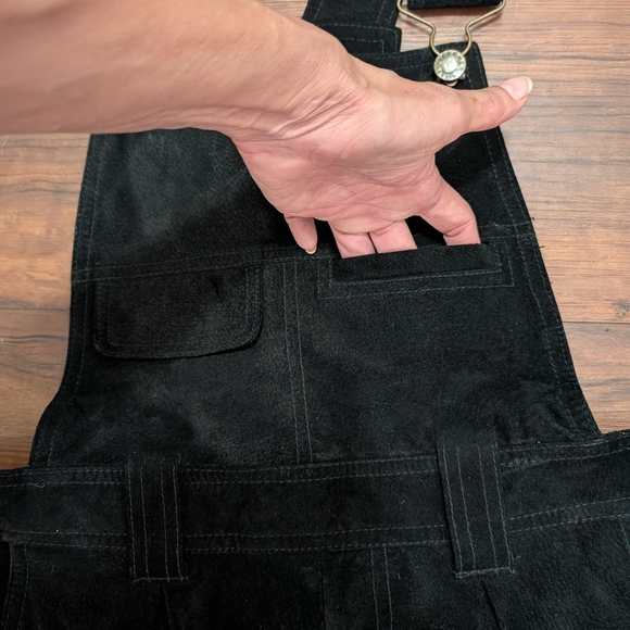 Express Compagnie Internationale Vtg 90s Black Suede Overall Shorts size L - Picture 10 of 16